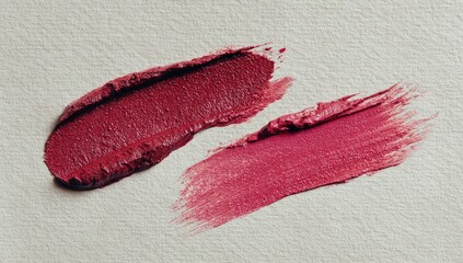 Two swirled strokes of deep pink lipstick on light beige paper