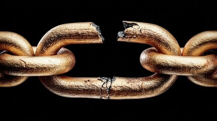 Obraz premium A dramatic image of a broken golden chain against a deep black background, representing freedom.