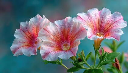 Fototapeta premium Close-up of three vibrant petunias