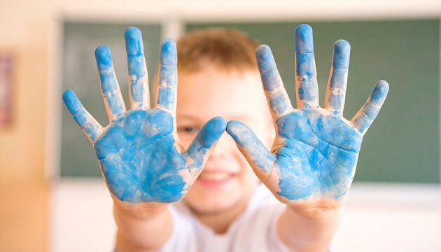Boy's Painted Hands Classroom