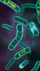 Microscopic bacteria, vibrant teal