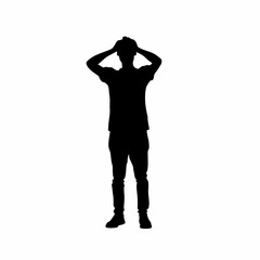 Silhouette of a frustrated young man with laughing friends in the background