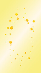 Japanese yen coins falling. Scattered gold JPY