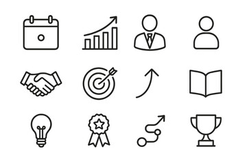 Mentorship Icon Set. Outline icon set of long-term mentorship: calendar, growth chart, mentor figure, mentee