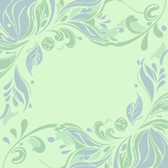 Abstract floral decorative border in pastel greens and light blues on a pale lime background.