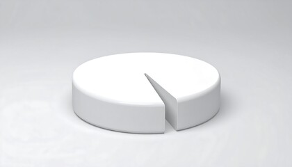 A single, white, 3D pie chart, sliced, against a neutral backdrop.  Simple, clean design