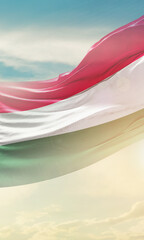 Hungary national flag poster. The flag waving in beautiful clouds with vertical layout. Hungary national flag for independence day.