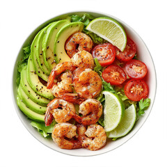 Shrimp salad bowl with avocado and lime
