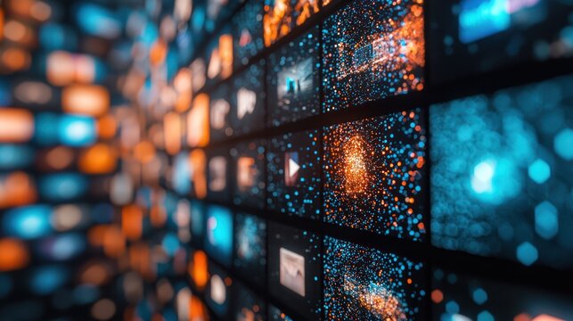 Streaming media wall, digital content, online video, global network, internet, technology, future, data