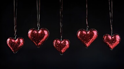 String of red hearts hanging as decorative elements, capturing the romantic essence of Valentine's Day.