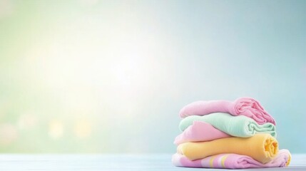 Soft and colorful towels stacked neatly on a light background