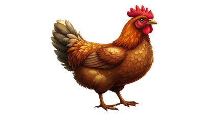 Fototapeta premium Illustration of brown chicken standing on dirt ground isolated on white background