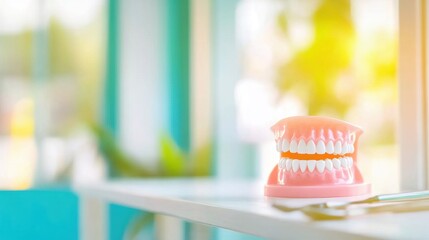 Model teeth display in dental clinic during sunny afternoon session
