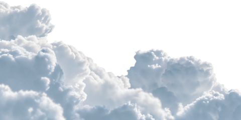 Fluffy cumulus clouds in a panoramic view isolated on a transparent background
