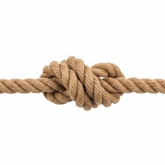 A sturdy knot tied in a thick natural fiber rope