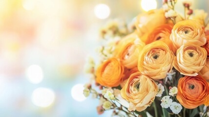 Bright orange flowers create a stunning bouquet in soft, blurred background