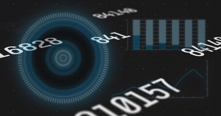 Animation of numbers, graph with hud processing on digital interface - Powered by Adobe