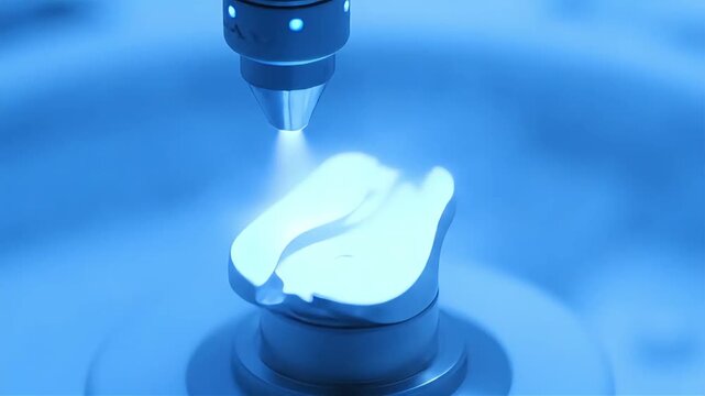 Advanced Dental CAD CAM Milling Machine Creating a Ceramic Crown.