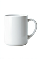 Clean white ceramic mug for calming morning beverage moment. Enjoy peace and quiet