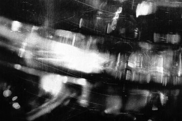 Dust and scratches design. Aged photo editor layer. Black grunge abstract overlay background. Copy space.