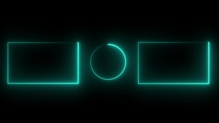 seamless loop of a glowing green youtube outro on a black background. youtube end card with placeholders for subscribe and next video. animated neon rectangles and circle for youtube end screen. 