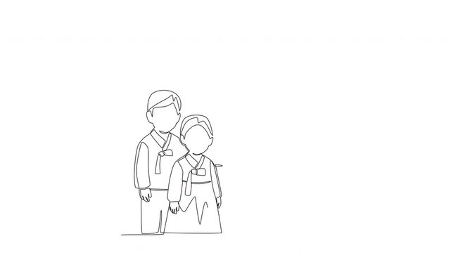 Animated chuseok day concept one-line drawing