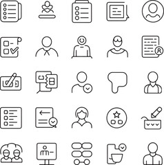 User profile and feedback icons with checklist, thumbs down, and rating stars person avatar