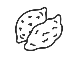 銀紙に包まれた、サツマイモのアイコン（線画）のイラスト