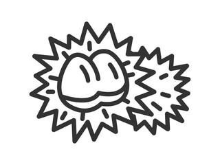 栗の殻と、栗のアイコン（線画）のイラスト