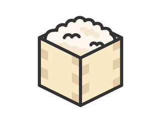 桐箱に入った、お米のアイコン（線画カラー）のイラスト