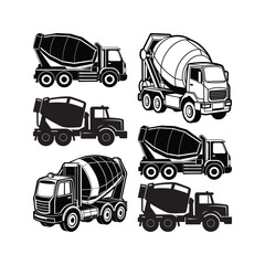 Black white silhouette cement mixer truck