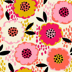 Cute hand drawn floral seamless pattern design for spring season background.