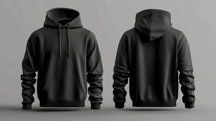 Black hoodie mockup template with both front and back view,