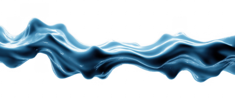 Abstract flowing blue liquid wave with smooth glossy texture isolated on black background