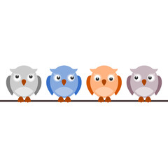 Cute cartoon owls icon isolated on transparent background