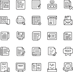Diverse Collection of Document and Text Icons in Outline Style paper writing