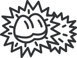 栗の殻と、栗のアイコン（線画）のイラスト
