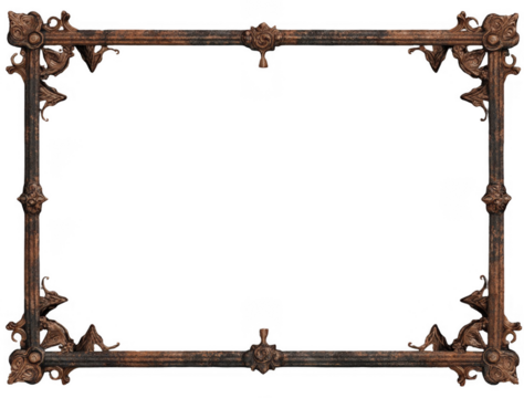 Antique ornate rectangular metal frame with intricate decorative floral and scrollwork patterns