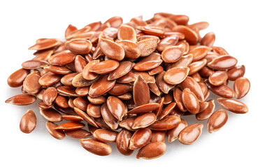 Heap of flax seeds or linseeds isolated on white background. Cut out PNG file.