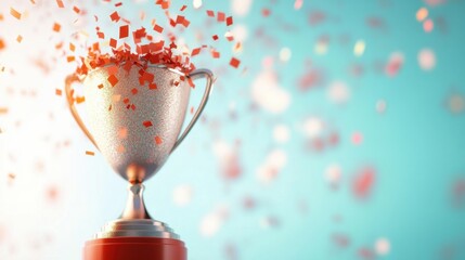 Celebration of achievement with a trophy and confetti in bright colors