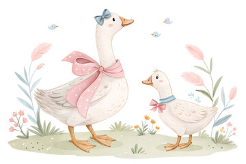Charming Watercolor Geese