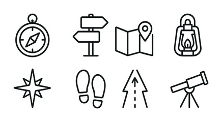Fototapeta premium Guidance Icon Set. Outline icon set of guidance and direction: compass, signpost, map, lantern, guiding star,