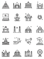 India line icon set. Vector editable stroke icon.black colouer
