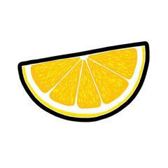 Bright yellow citrus fruit slice illustration with detailed texture on black background