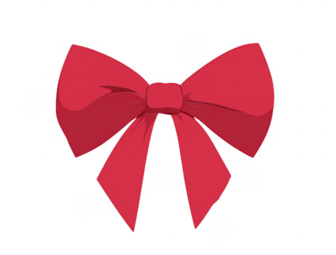 Bright red decorative bow with wide loops and long tails isolated on a white background