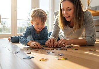 Family puzzle time indoor activity