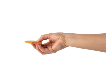Square cracker in hand on transparent background