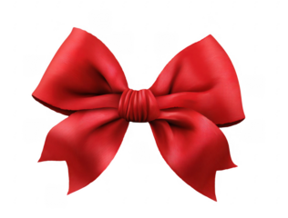 Bright red satin ribbon bow with elegant folds and smooth texture isolated on black background