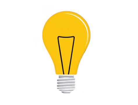 Bright yellow light bulb illustration symbolizing ideas creativity and innovation on black background