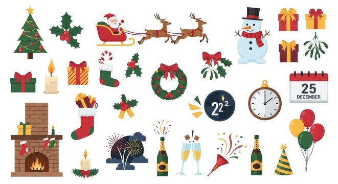 Collection of Pixel Art Christmas and New Year Icons and Decorations - Powered by Adobe